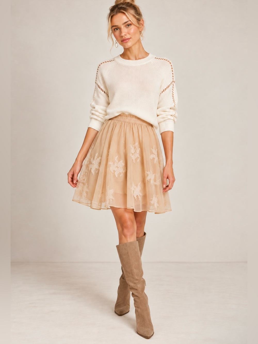Project Alabama Anthropologie Embroidered Chiffon Skirt Boho Romantic Blush 12